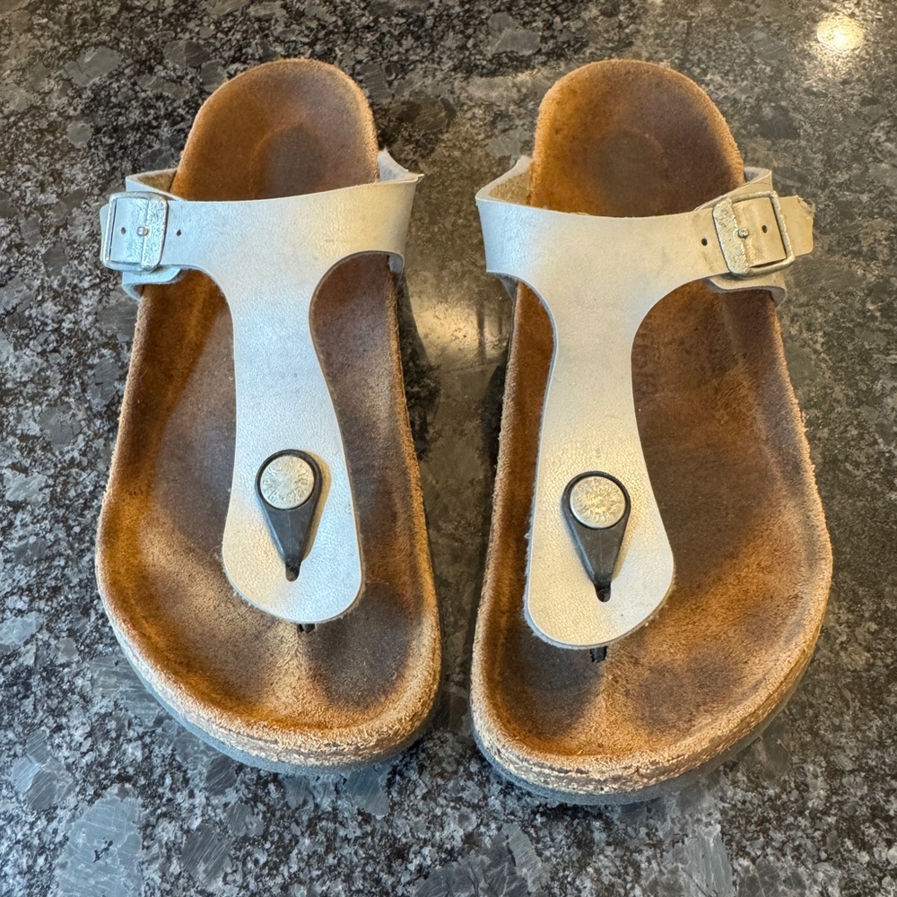Silver Gizeh Birkenstock Sandals